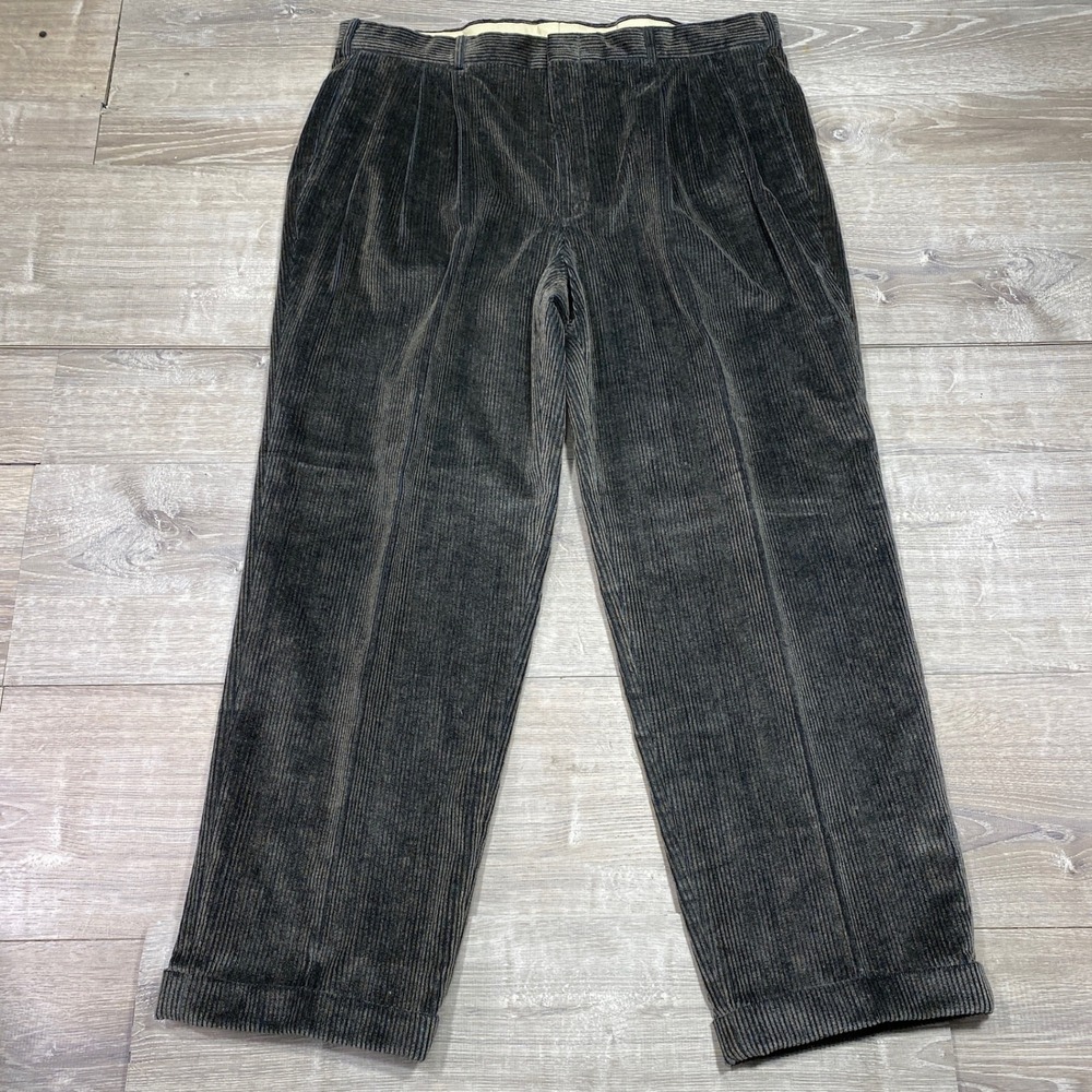 Corbin Corduroy Pants Mens 40 Brown Pleated Cuffed Wide Wale Vintage Casual